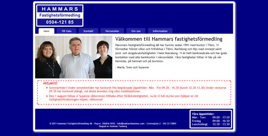 Startsidan på www.maklarehammar.com